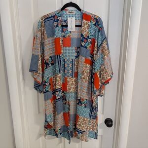 Haptics By Holly Harper Womens Patchwork Look Cardigan Duster MEDIUM Boho Hippie